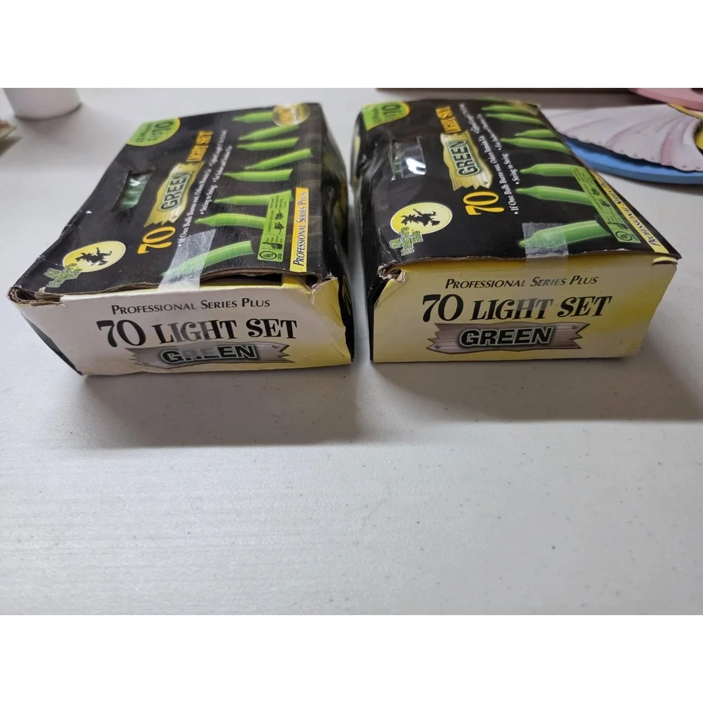 Vtg Lot 2 All Hallow's Eve 140 Count Green String Lights, Halloween Theme,  Wire